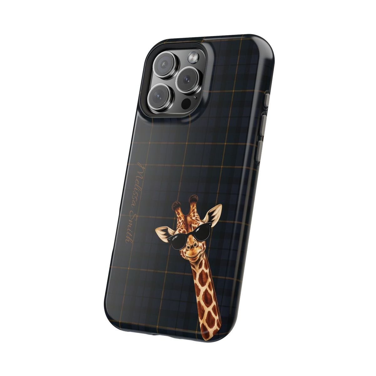 Personalized Giraffe Phone Case —Tartan Print Magnetic Impact-Resistant