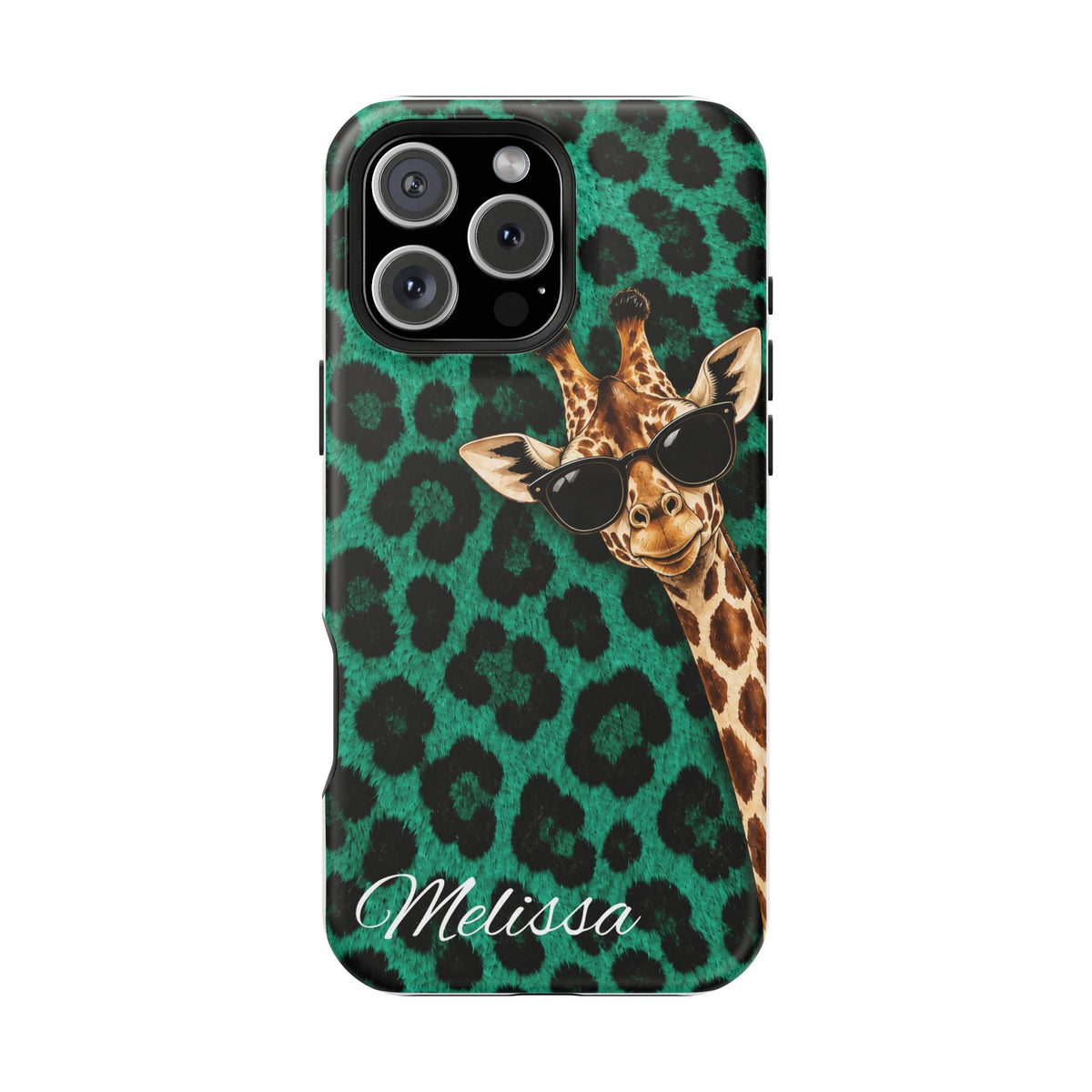 Personalized Giraffe Phone Case — Green Leopard Print Magnetic Impact-Resistant
