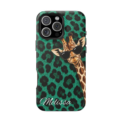 Personalized Giraffe Phone Case — Green Leopard Print Magnetic Impact-Resistant