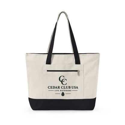 Canvas Tote Bag — Personalized 'Cedar Cubs' / Hiking Sheep Design, Zippered Beach & Market Tote