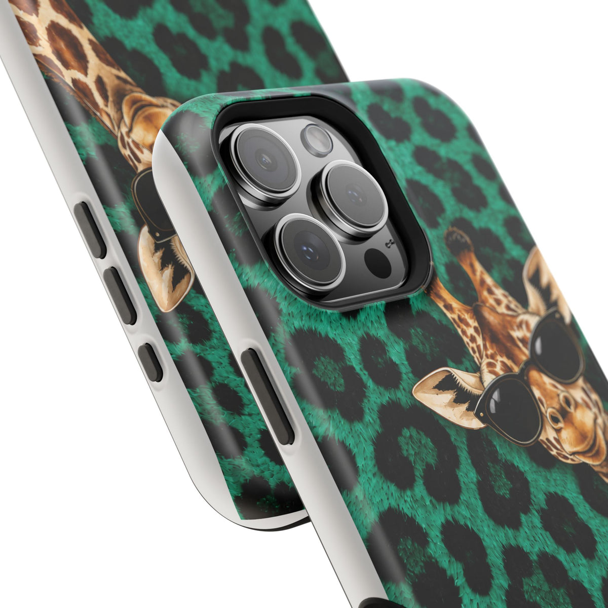 Personalized Giraffe Phone Case — Green Leopard Print Magnetic Impact-Resistant