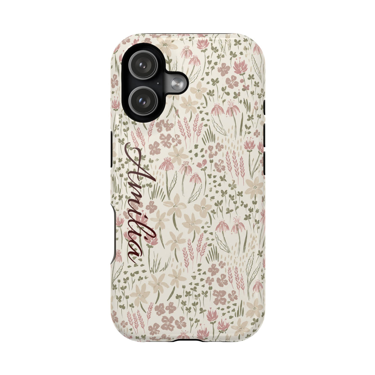 Personalized Floral Phone Case — Magnetic Impact-Resistant with Script Name