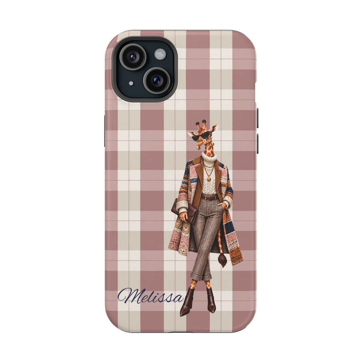 Personalized Giraffe Phone Case — Green Leopard Print Magnetic Impact-Resistant