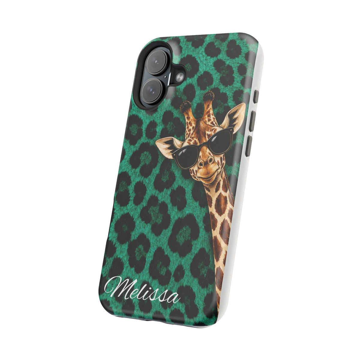Personalized Giraffe Phone Case — Green Leopard Print Magnetic Impact-Resistant