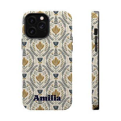Personalized Floral Magnetic Phone Case — Impact-Resistant Protective Cover (Name Option)