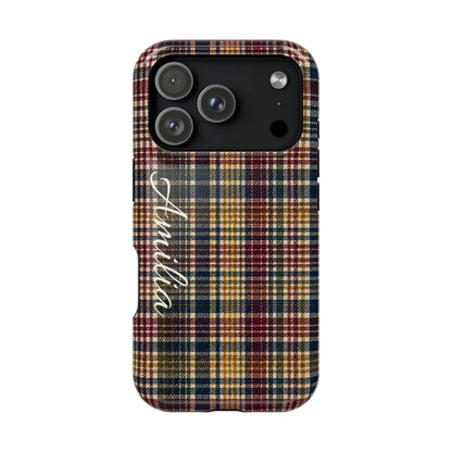 Plaid Magnetic Impact Phone Case — Personalized Script Name