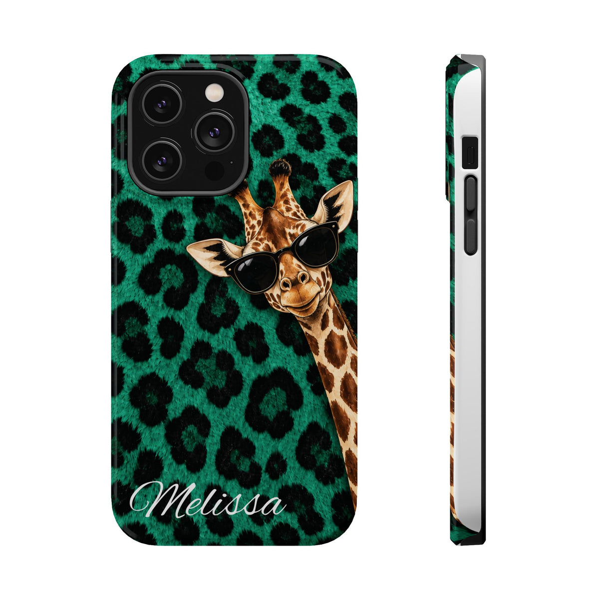 Personalized Giraffe Phone Case — Green Leopard Print Magnetic Impact-Resistant