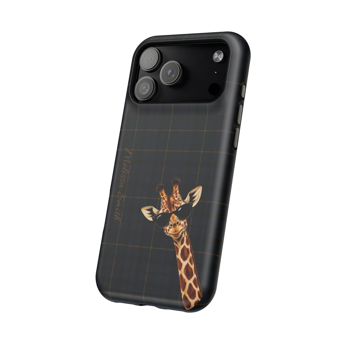 Personalized Giraffe Phone Case —Tartan Print Magnetic Impact-Resistant