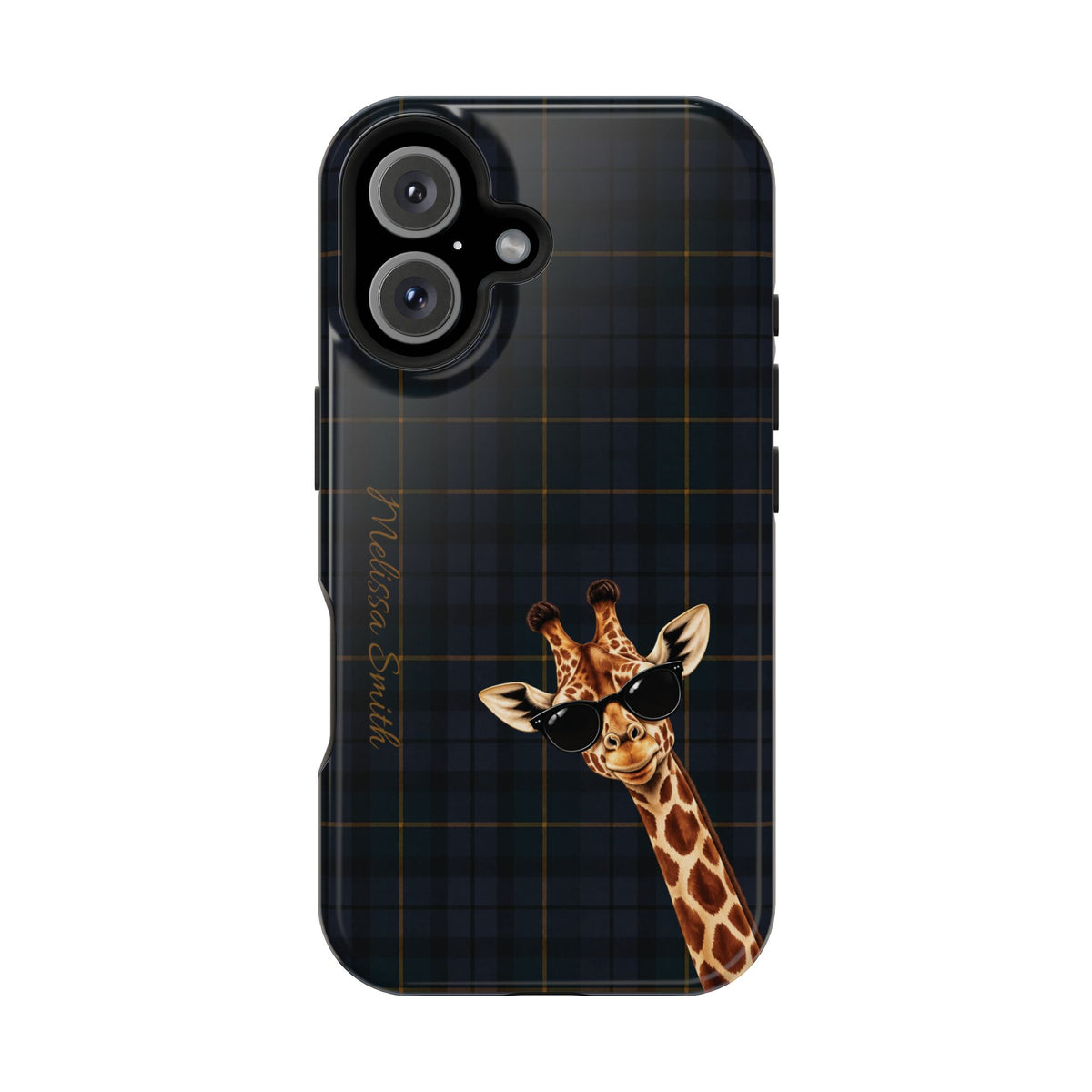 Personalized Giraffe Phone Case —Tartan Print Magnetic Impact-Resistant