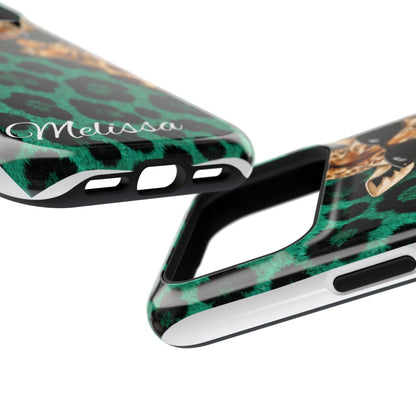 Personalized Giraffe Phone Case — Green Leopard Print Magnetic Impact-Resistant