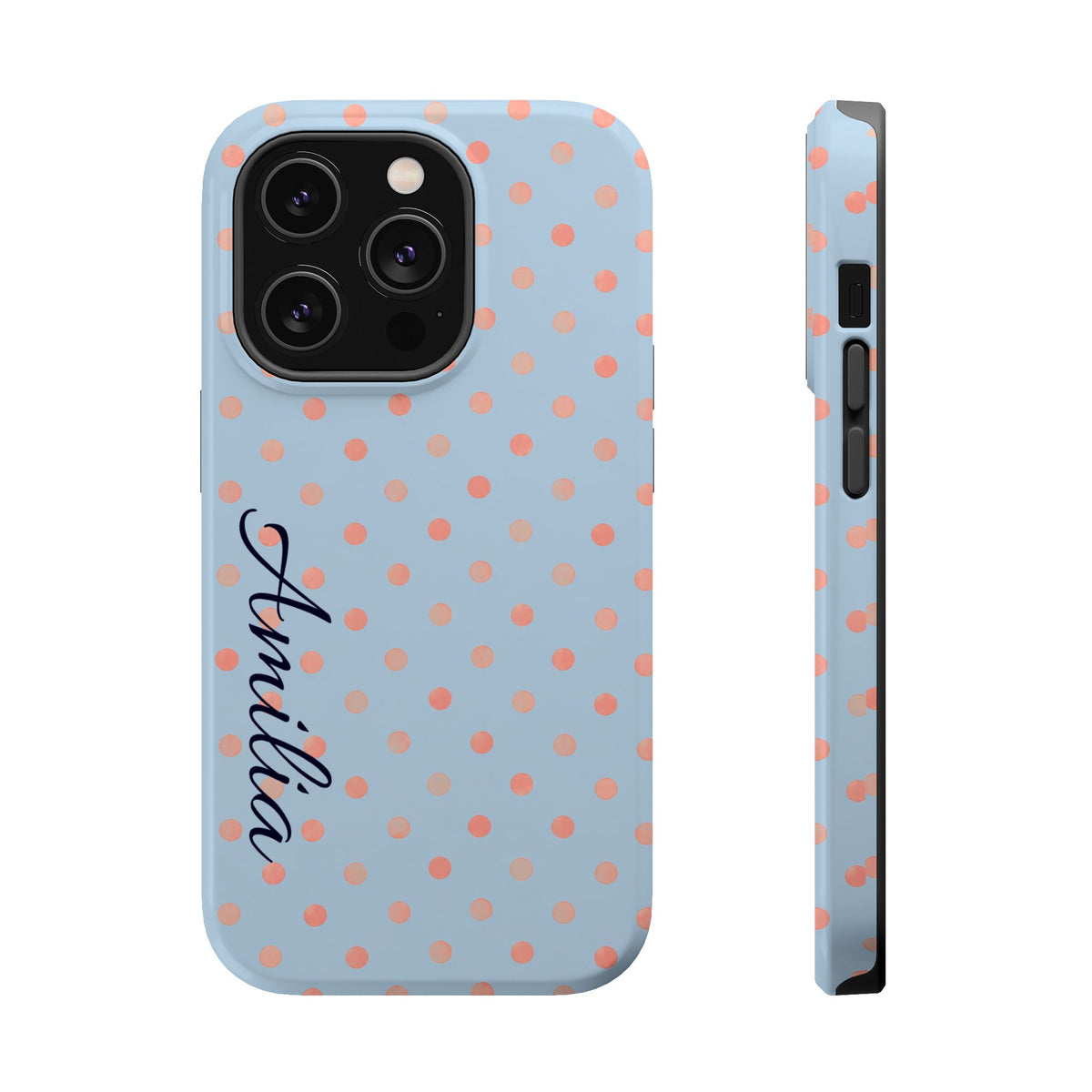 Personalized Polka Dot Magnetic Phone Case — Impact-Resistant iPhone Cover with Name