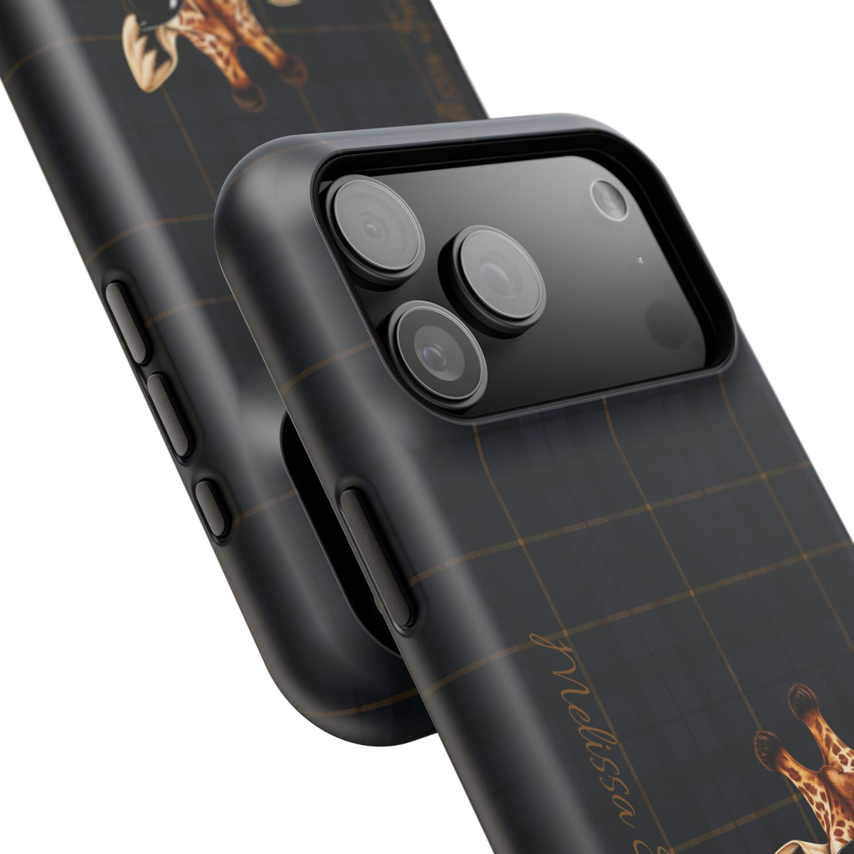 Personalized Giraffe Phone Case —Tartan Print Magnetic Impact-Resistant