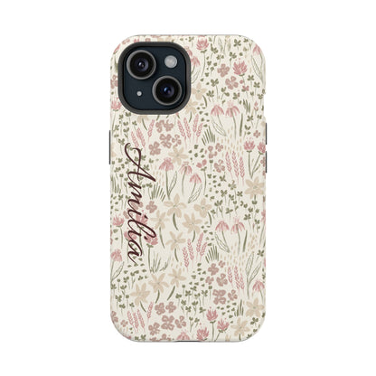 Personalized Floral Phone Case — Magnetic Impact-Resistant with Script Name