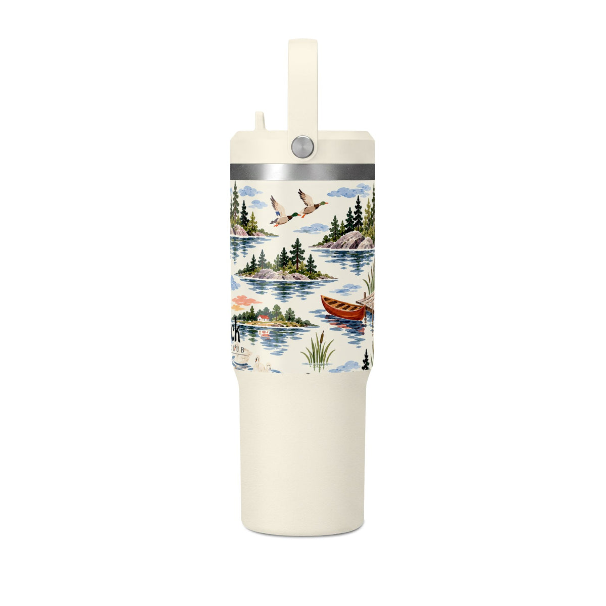 32oz Travel Tumbler — Lakeside Camping & Sailing Watercolor Design
