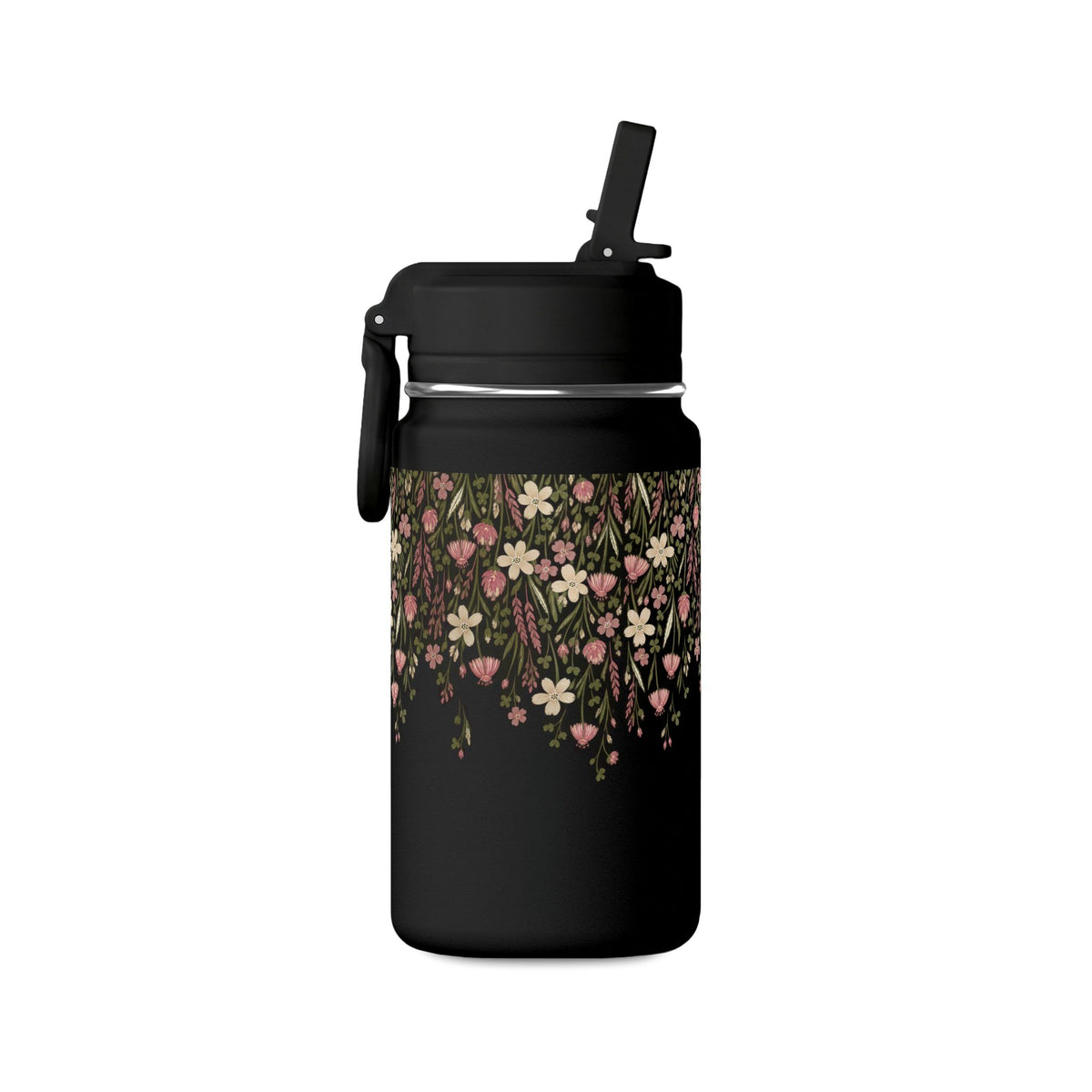 14oz Mini Water Bottle — Pink Floral Straw Bottle (Hydro Peak)