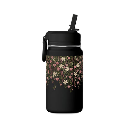 14oz Mini Water Bottle — Pink Floral Straw Bottle (Hydro Peak)