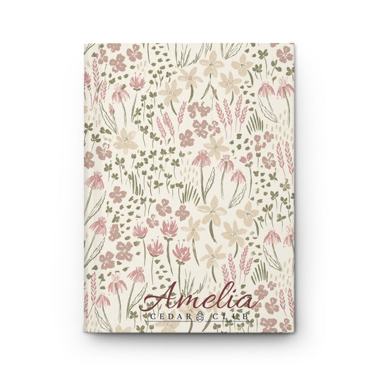 Floral Hardcover Journal — Personalized 'Amelia' Matte Notebook, Pastel Wildflower Journal