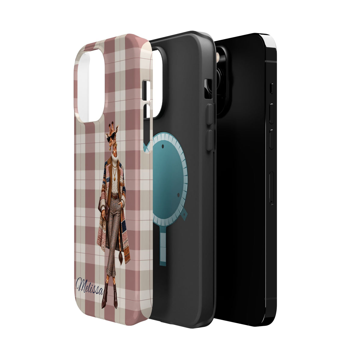 Personalized Giraffe Phone Case — Green Leopard Print Magnetic Impact-Resistant