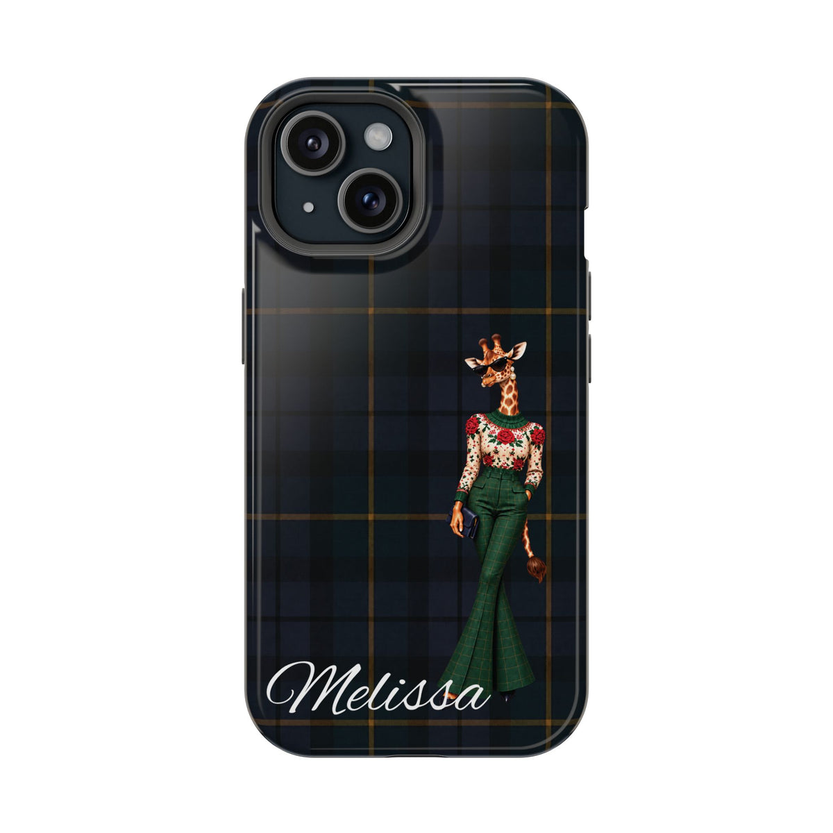 Personalized Giraffe Phone Case — Green Leopard Print Magnetic Impact-Resistant