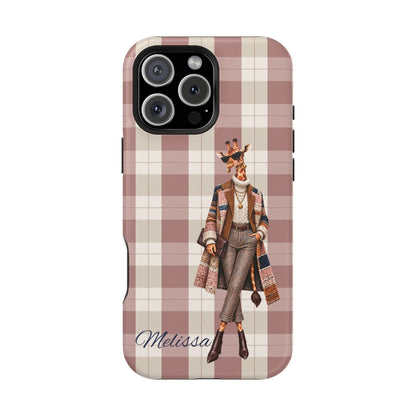 Personalized Giraffe Phone Case — Green Leopard Print Magnetic Impact-Resistant