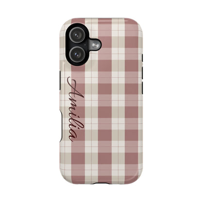 Plaid Personalized Phone Case — Magnetic Impact-Resistant, Name Customizable