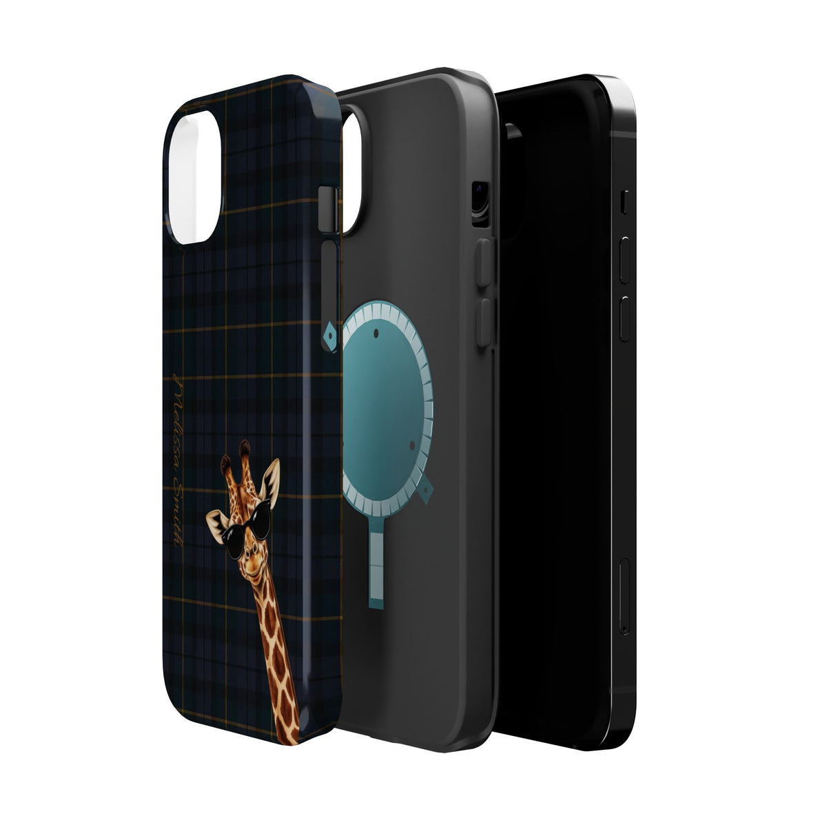 Personalized Giraffe Phone Case —Tartan Print Magnetic Impact-Resistant