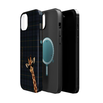 Personalized Giraffe Phone Case —Tartan Print Magnetic Impact-Resistant