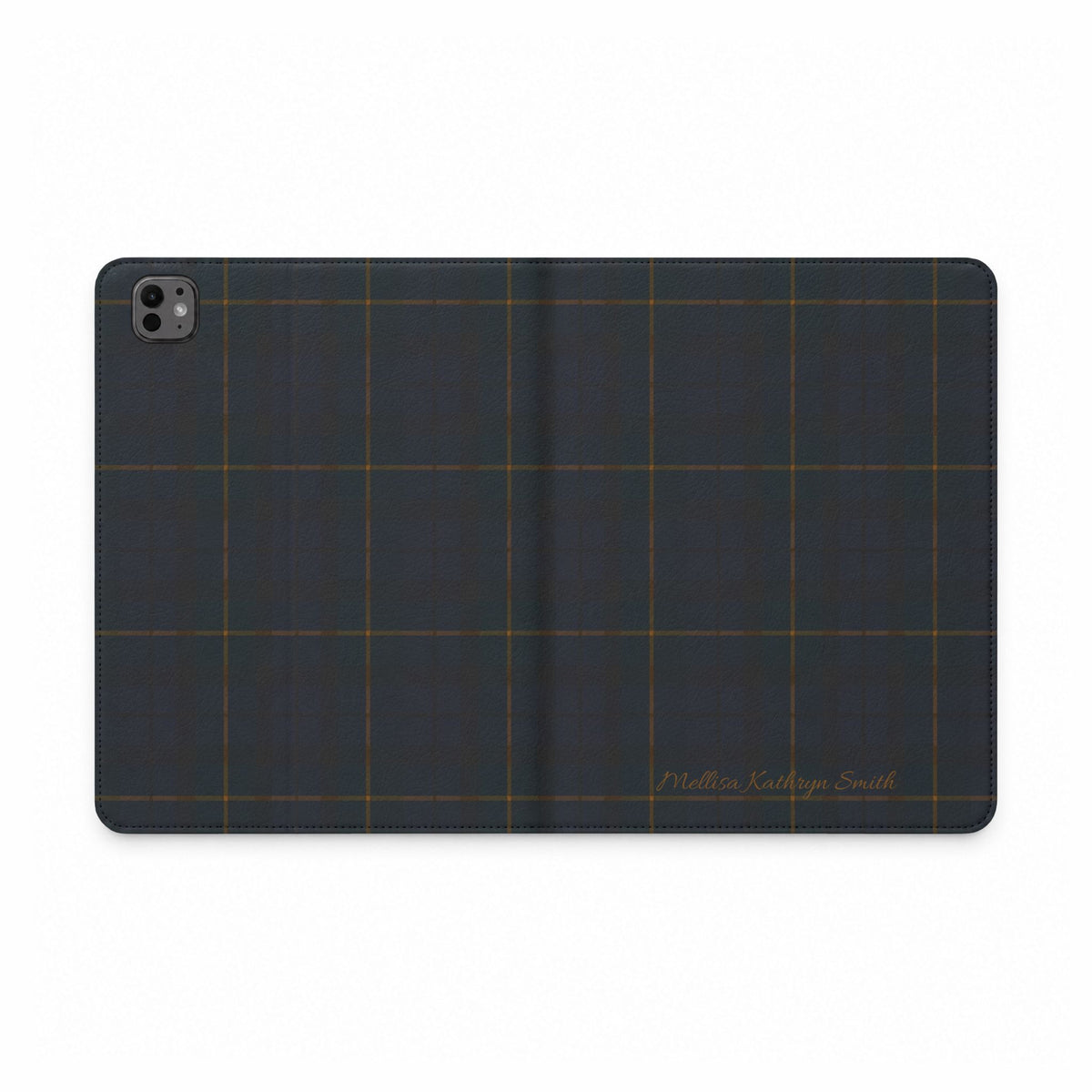 Plaid Tablet Folio Case — Dark Navy Tartan Protective Cover