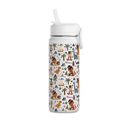 20oz Kids Dinosaur Water Bottle — Cute Dino Pattern with Name Personalization