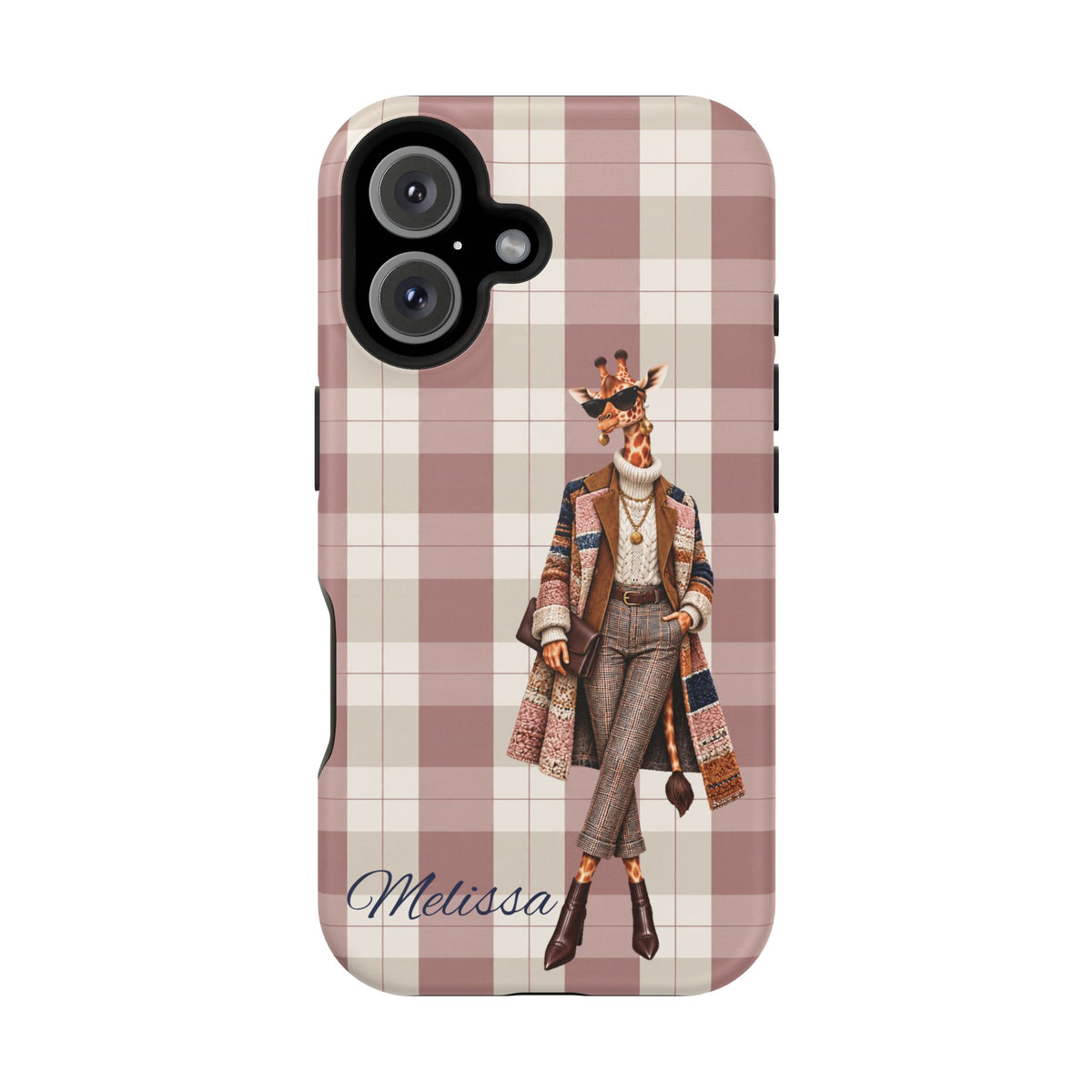 Personalized Giraffe Phone Case — Green Leopard Print Magnetic Impact-Resistant