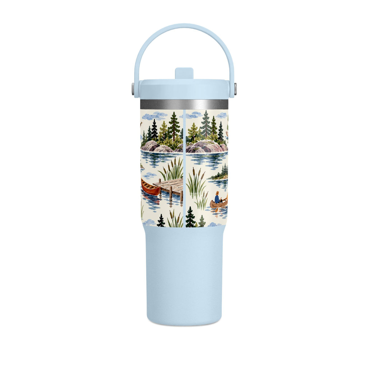 32oz Travel Tumbler — Lakeside Camping & Sailing Watercolor Design