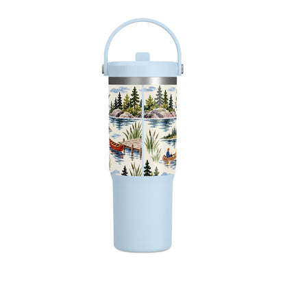 32oz Travel Tumbler — Lakeside Camping & Sailing Watercolor Design