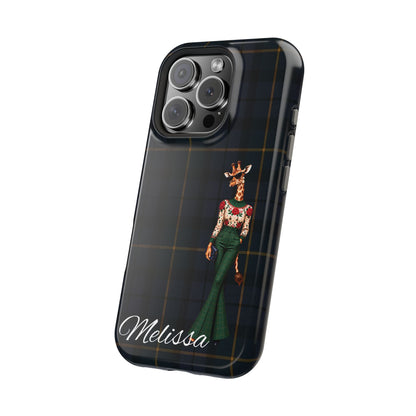 Personalized Giraffe Phone Case — Green Leopard Print Magnetic Impact-Resistant