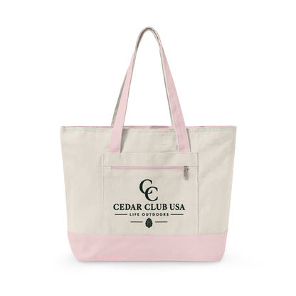 Canvas Tote Bag — Personalized 'Cedar Cubs' / Hiking Sheep Design, Zippered Beach & Market Tote