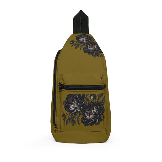 Olive Floral Sling Bag — Vintage Rose Crossbody Pack