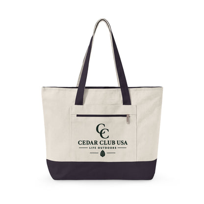 Canvas Tote Bag — Personalized 'Cedar Cubs' / Hiking Sheep Design, Zippered Beach & Market Tote
