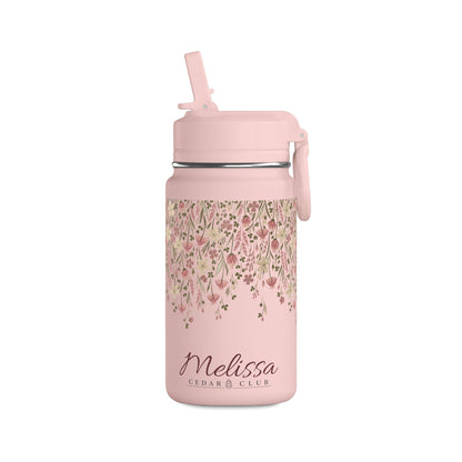 14oz Mini Water Bottle — Pink Floral Straw Bottle (Hydro Peak)