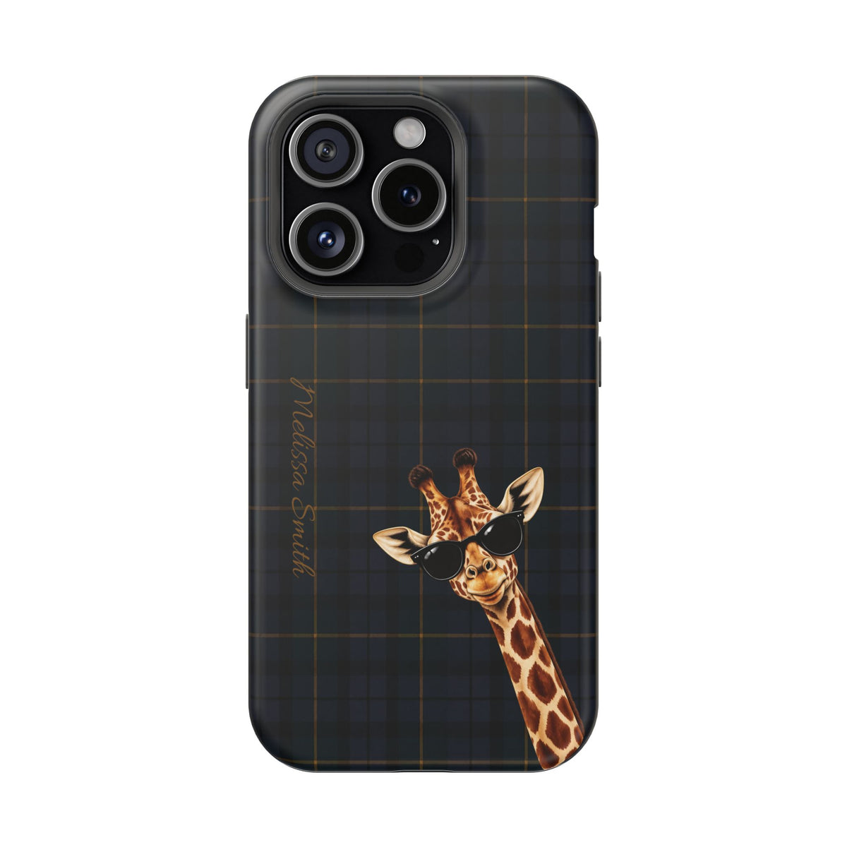 Personalized Giraffe Phone Case —Tartan Print Magnetic Impact-Resistant