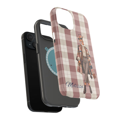 Personalized Giraffe Phone Case — Green Leopard Print Magnetic Impact-Resistant