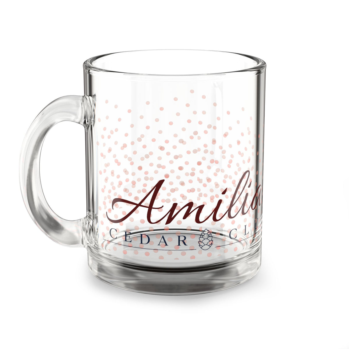 Personalized 10oz Glass Mug — Rose Gold Confetti