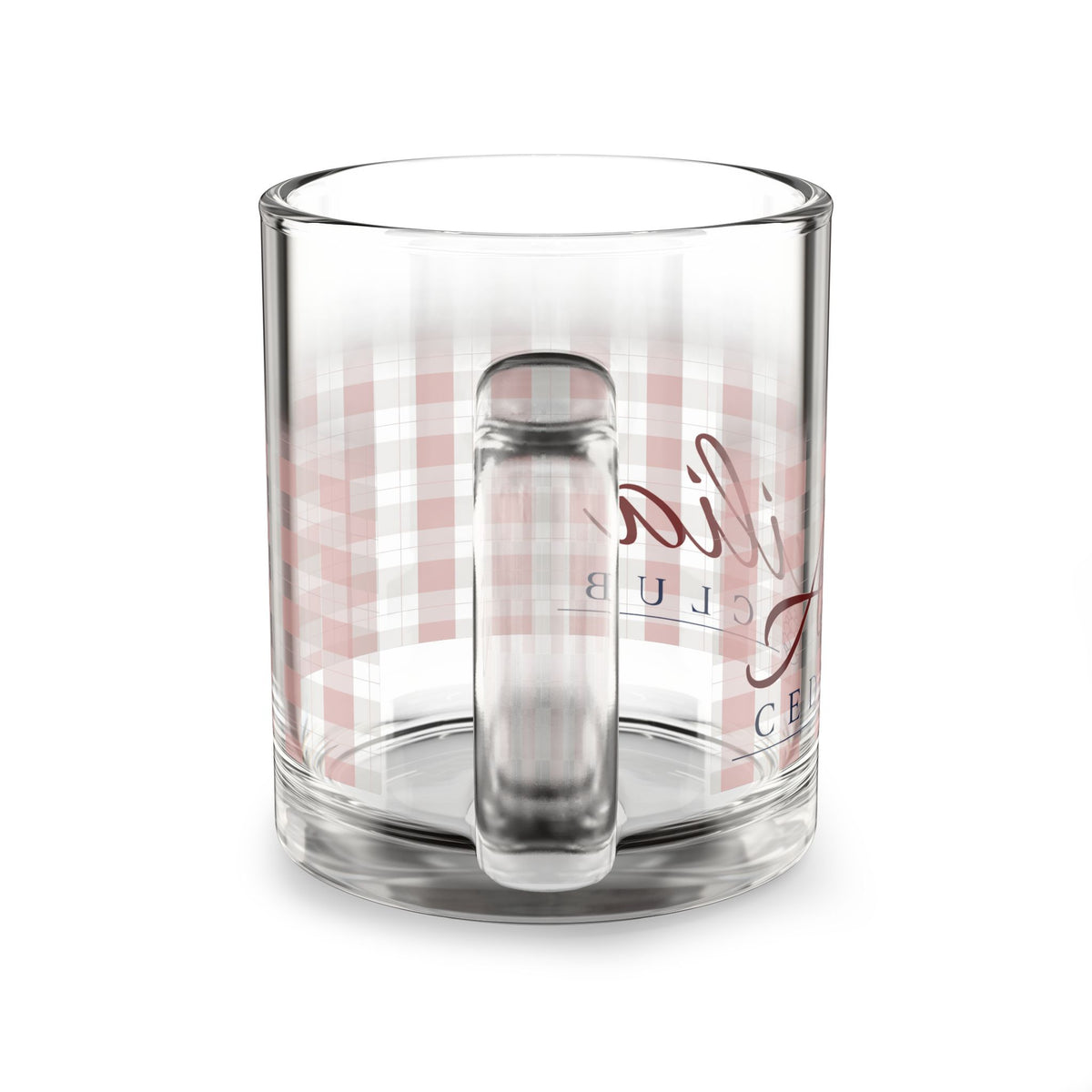 Glass Mug — Pink Gingham Coffee Mug (10 oz)