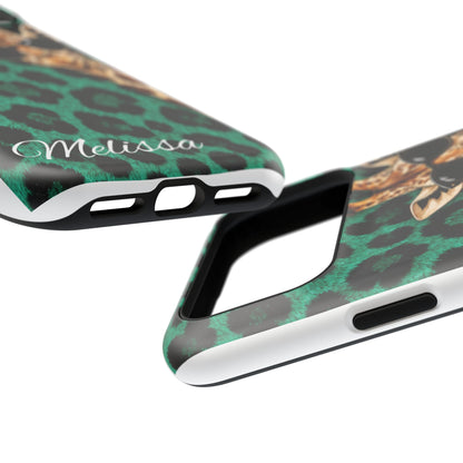 Personalized Giraffe Phone Case — Green Leopard Print Magnetic Impact-Resistant