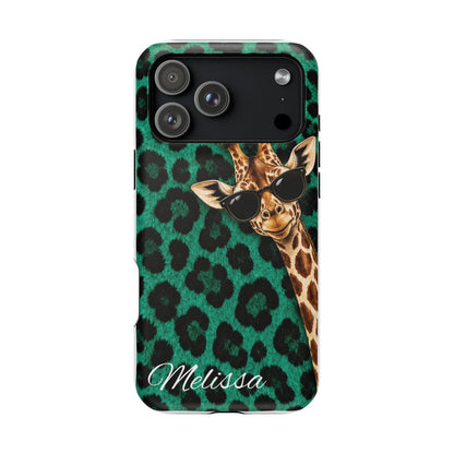 Personalized Giraffe Phone Case — Green Leopard Print Magnetic Impact-Resistant