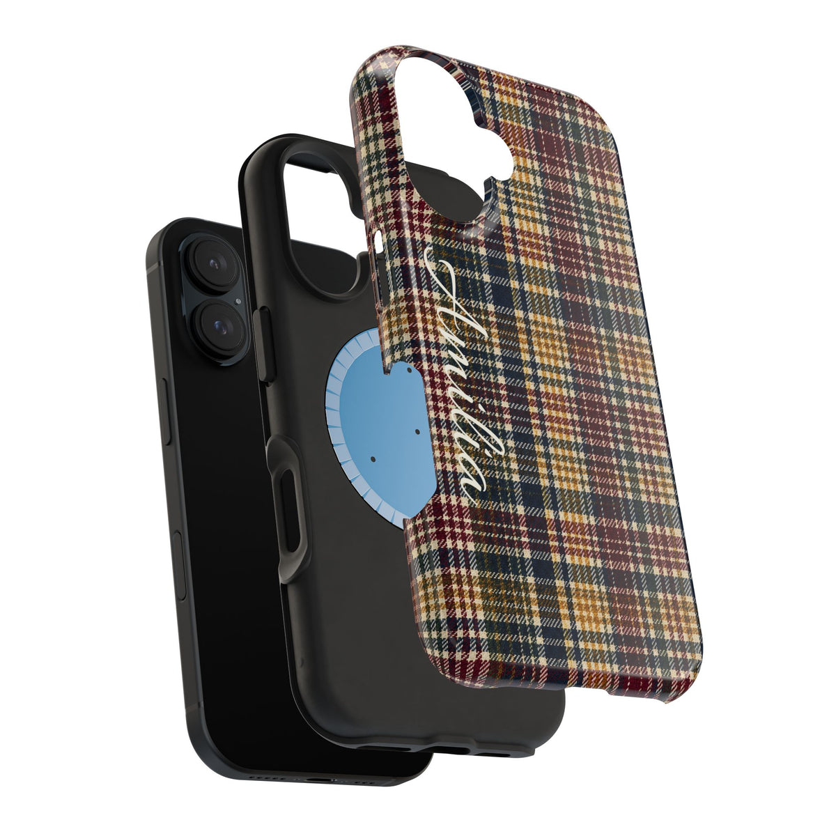 Plaid Magnetic Impact Phone Case — Personalized Script Name