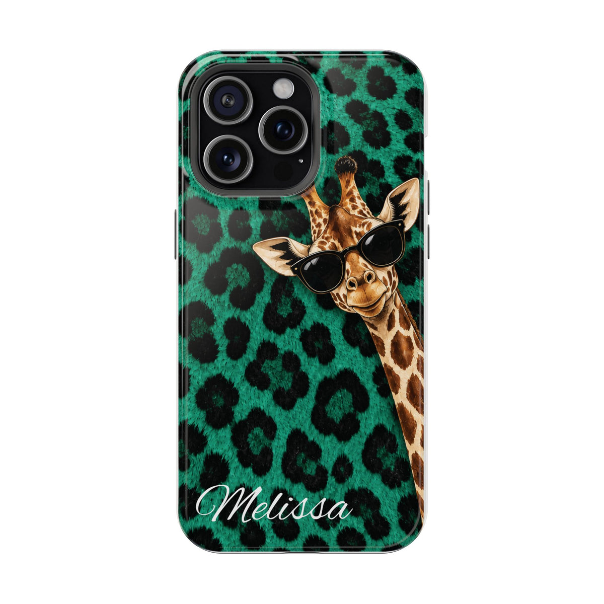 Personalized Giraffe Phone Case — Green Leopard Print Magnetic Impact-Resistant