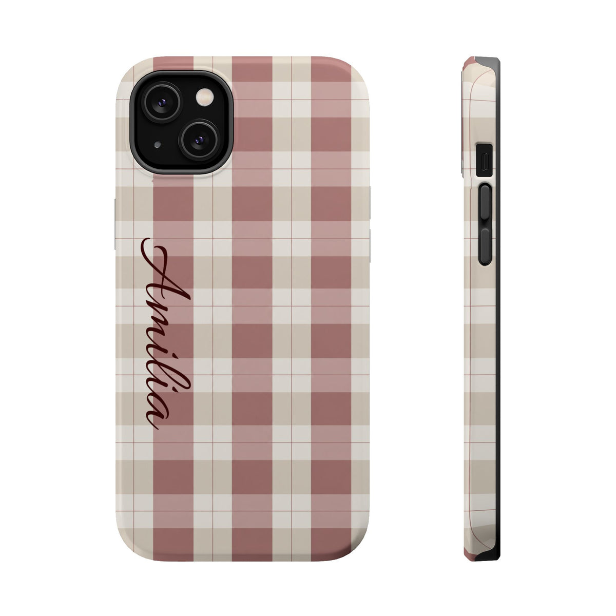 Plaid Personalized Phone Case — Magnetic Impact-Resistant, Name Customizable