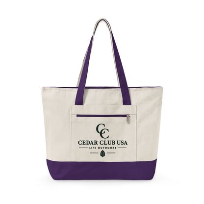 Canvas Tote Bag — Personalized 'Cedar Cubs' / Hiking Sheep Design, Zippered Beach & Market Tote