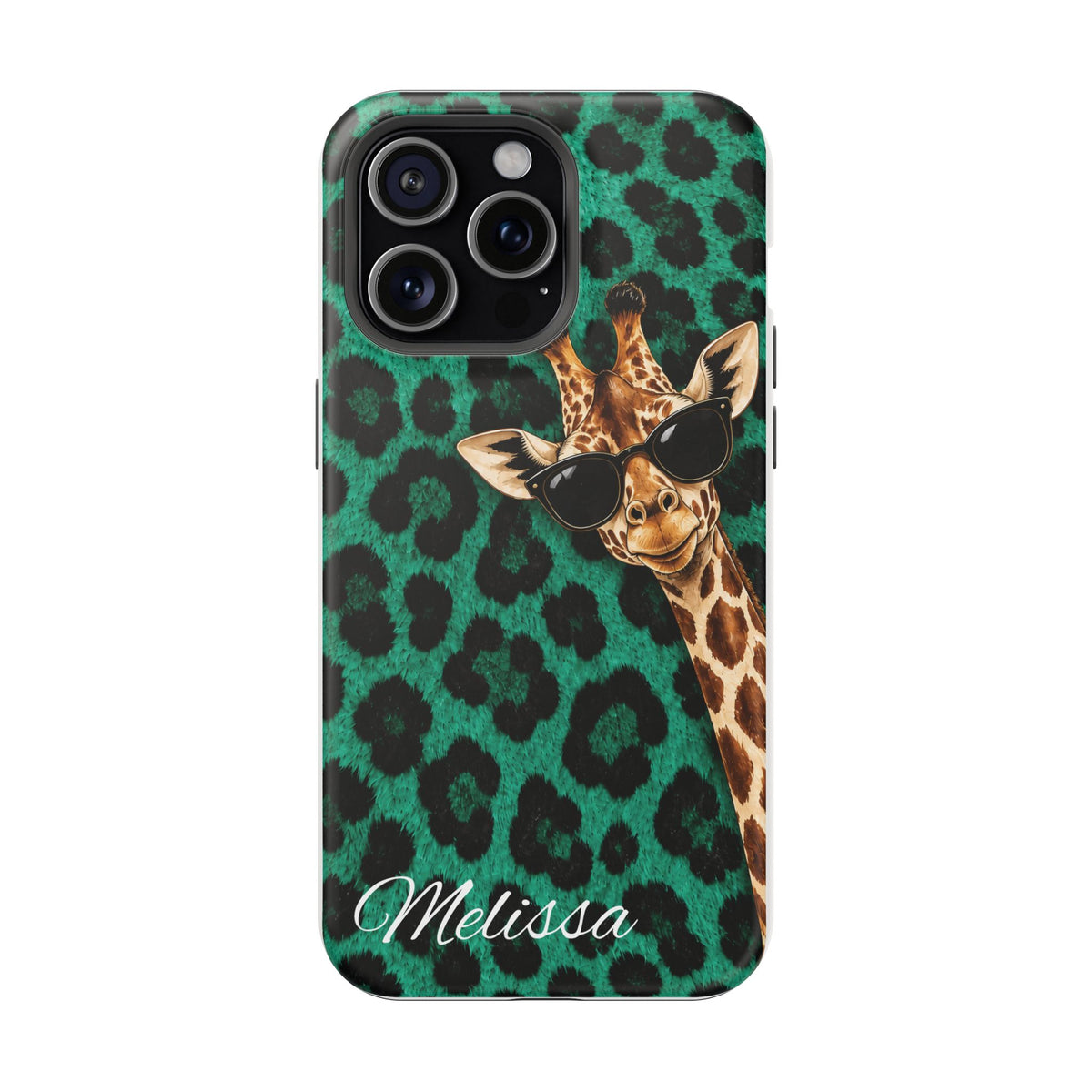 Personalized Giraffe Phone Case — Green Leopard Print Magnetic Impact-Resistant