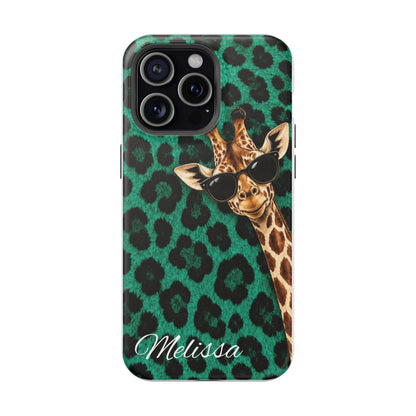 Personalized Giraffe Phone Case — Green Leopard Print Magnetic Impact-Resistant