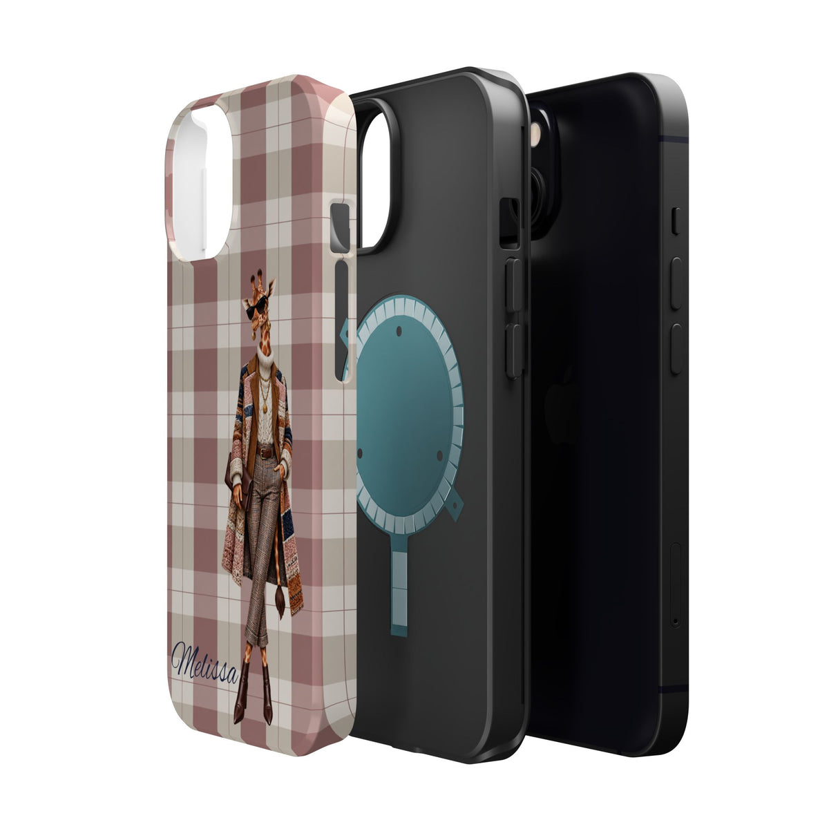 Personalized Giraffe Phone Case — Green Leopard Print Magnetic Impact-Resistant